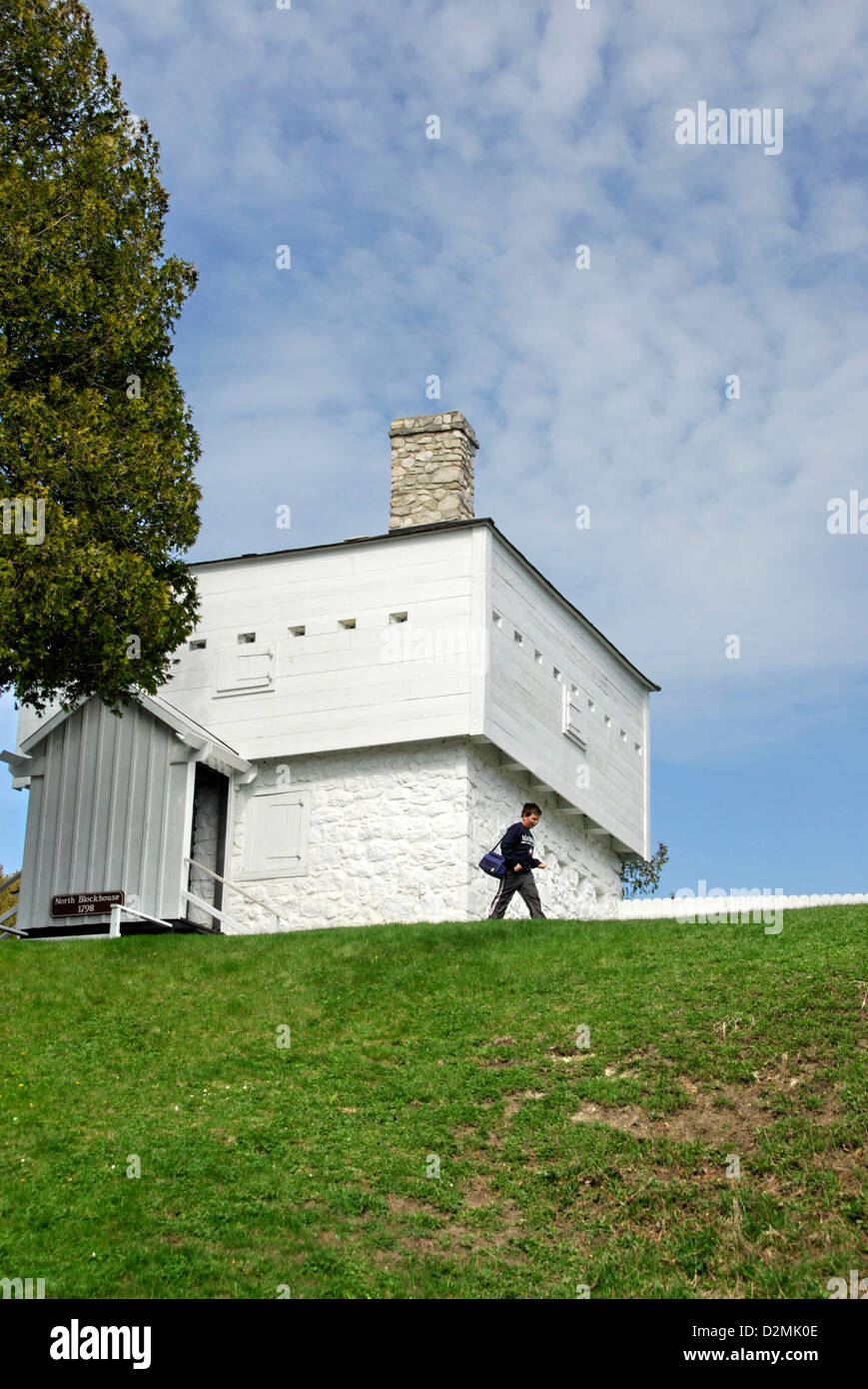 Blockhaus am Fort Mackinac, Mackinac Island Lake Huron, Michigan, USA Stockfoto