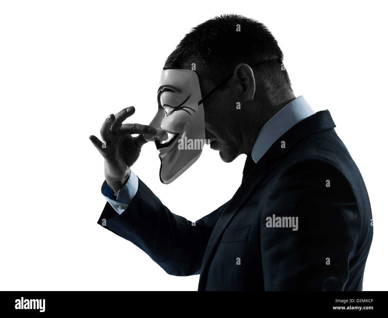 PARIS – Oktober 30: ein Mann gekleidet und maskiert als Mitglied der anonymen Untergrundgruppe am 30. Oktober 2012 in Paris, Frankreich Stockfoto