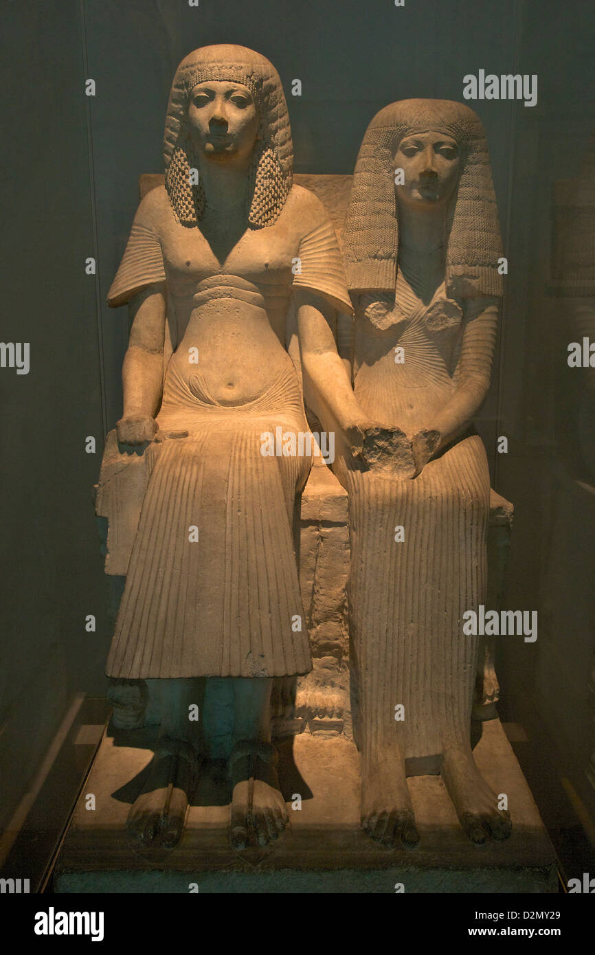 Kalkstein Dyade von Mann und Frau, 1350 v. Chr., Ägypten, British Museum, London, England, UK, GB, Großbritannien Stockfoto