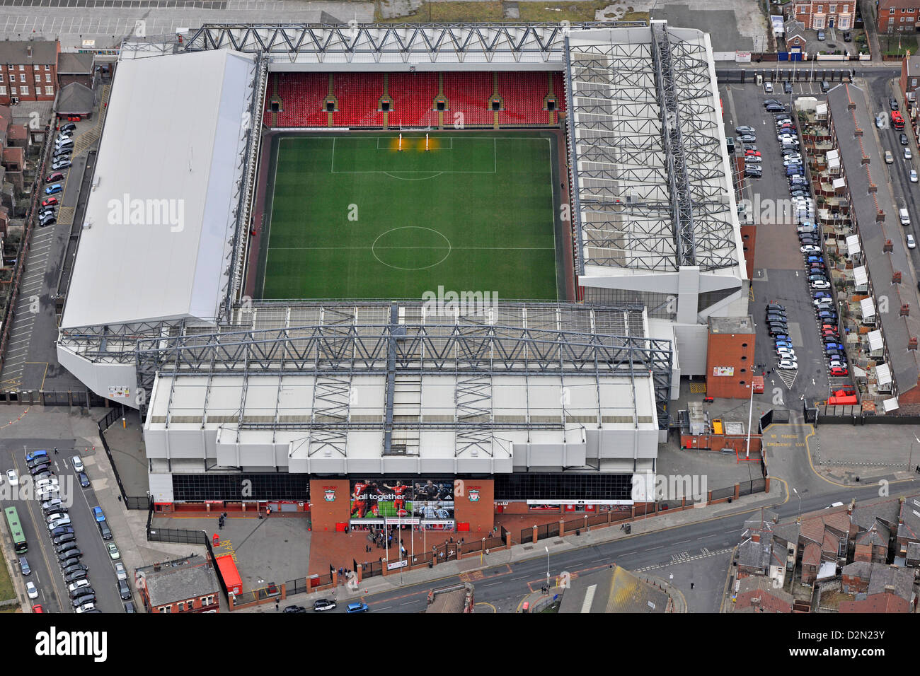 Luftbild der Anfield Road Stockfoto