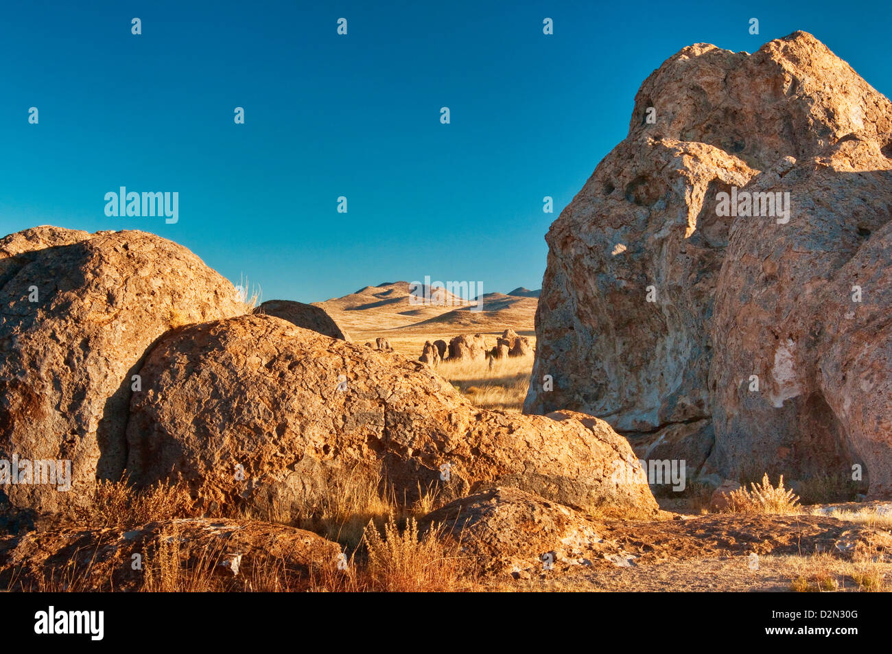 Vulkanische Felsformationen an Stadt des Rocks State Park, Mimbres Tal, Chihuahua-Wüste, New Mexico, USA Stockfoto