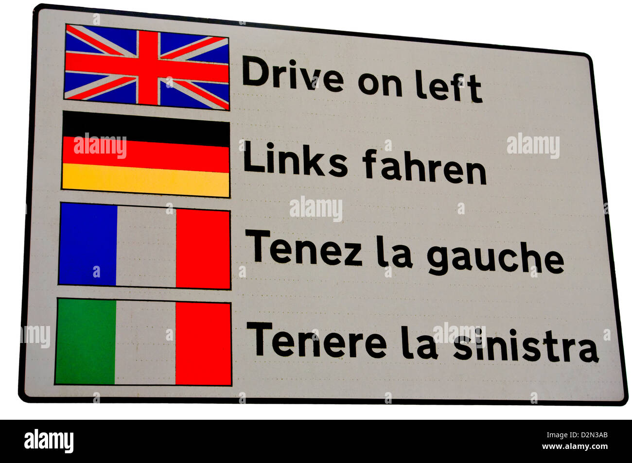 Multi-Lingual Laufwerk auf der linken Roadsign Stockfoto