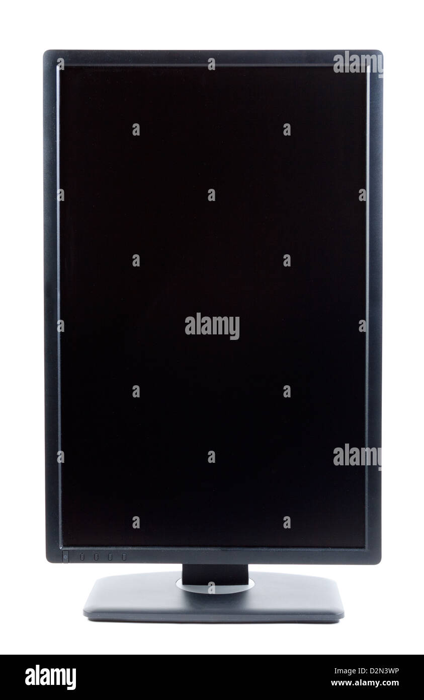 Black IPS LCD-Monitor in einem vertikalen Format. Isolieren Sie auf weiß. Stockfoto