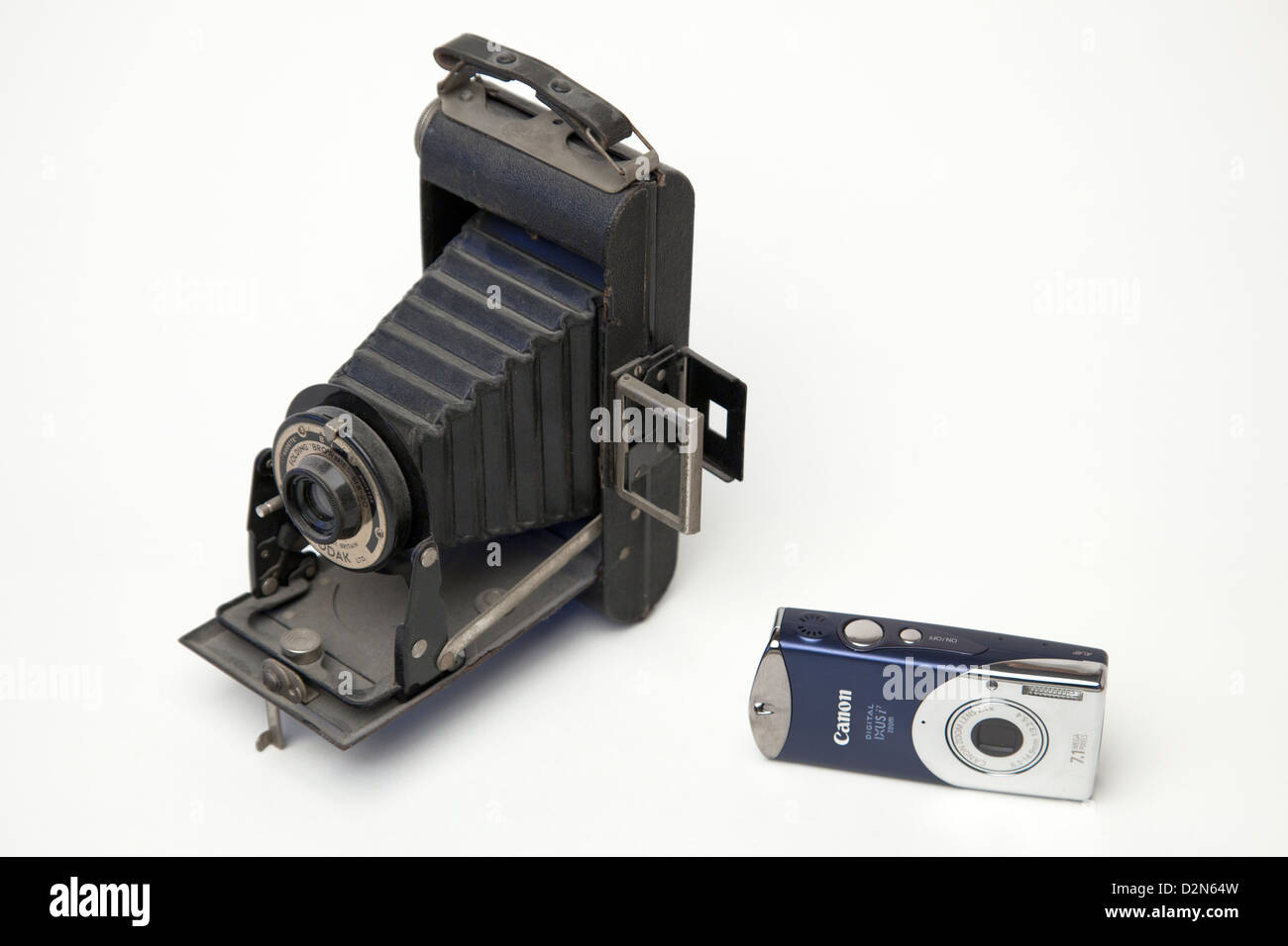 Ein Vergleich der neuen und alten Fotokameras Stockfoto