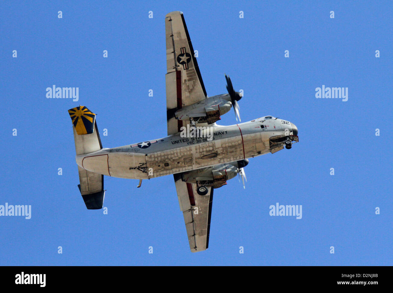 Grumman C-2 Greyhound Frachtflugzeug mit acht-flügeligen Propeller Stockfoto