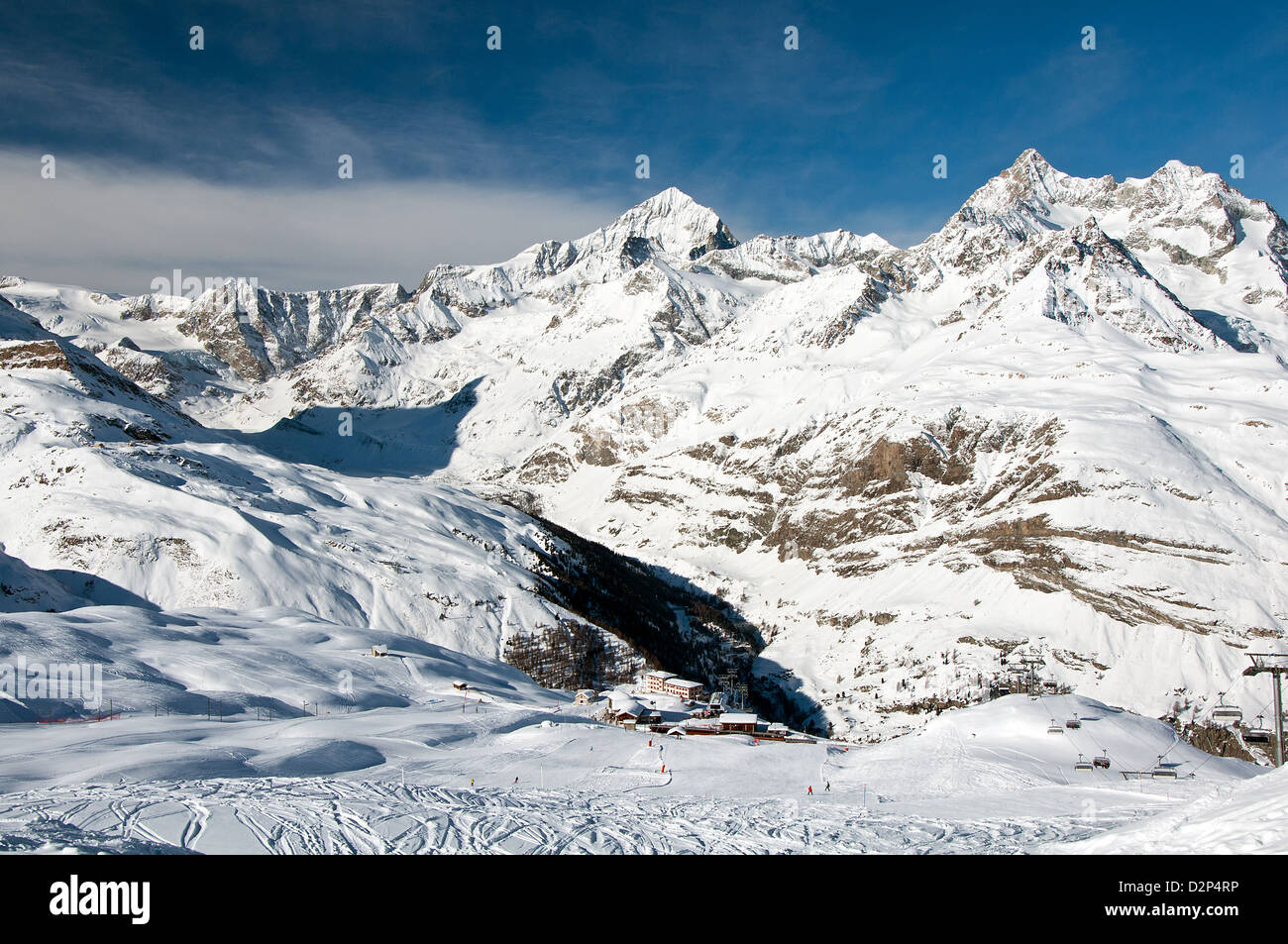 Panorama vom Gornergrat auf Riffelberg, Zermatt, Schweiz Stockfoto