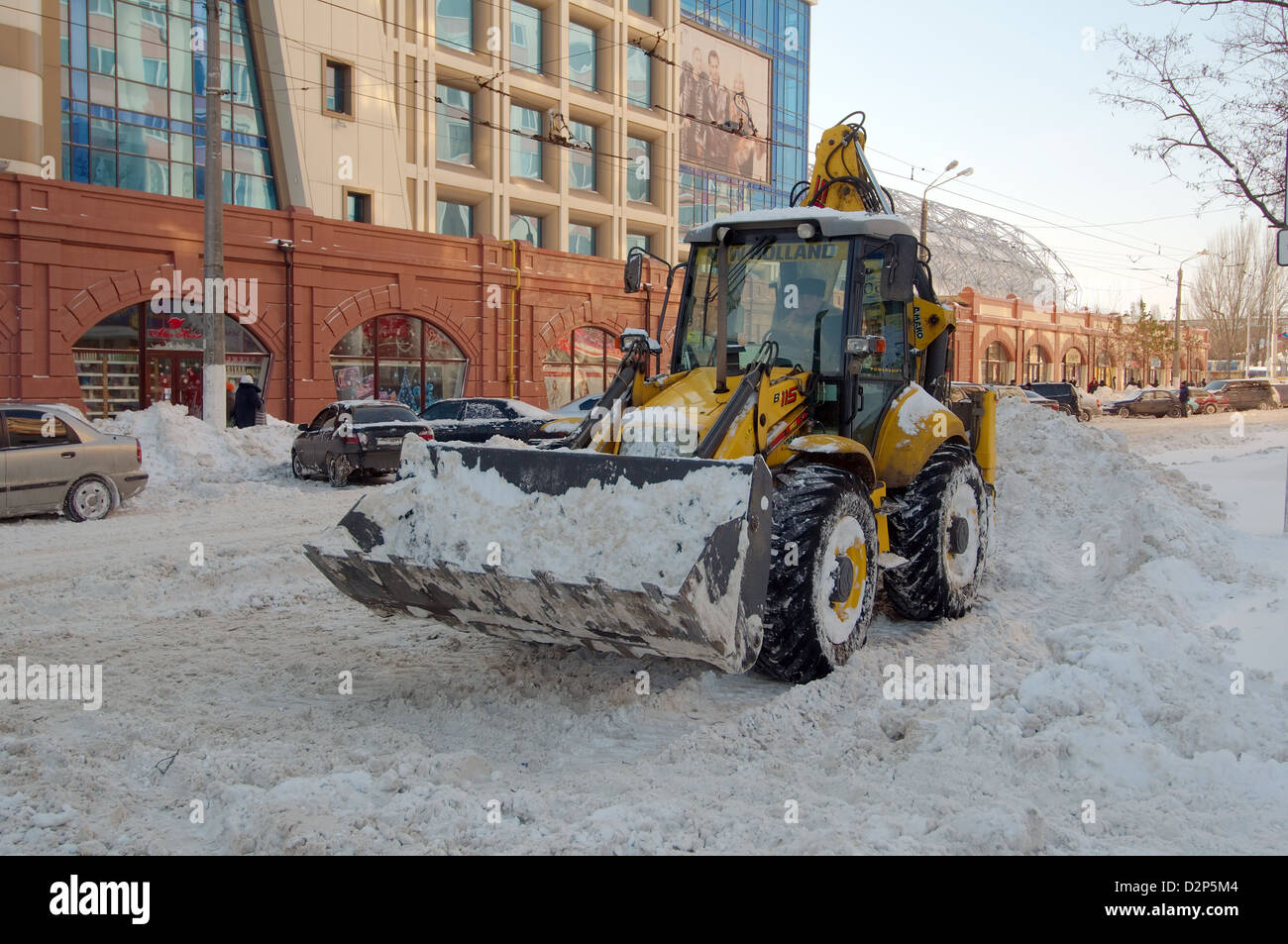 Entfernen von Schnee Traktor Stockfoto