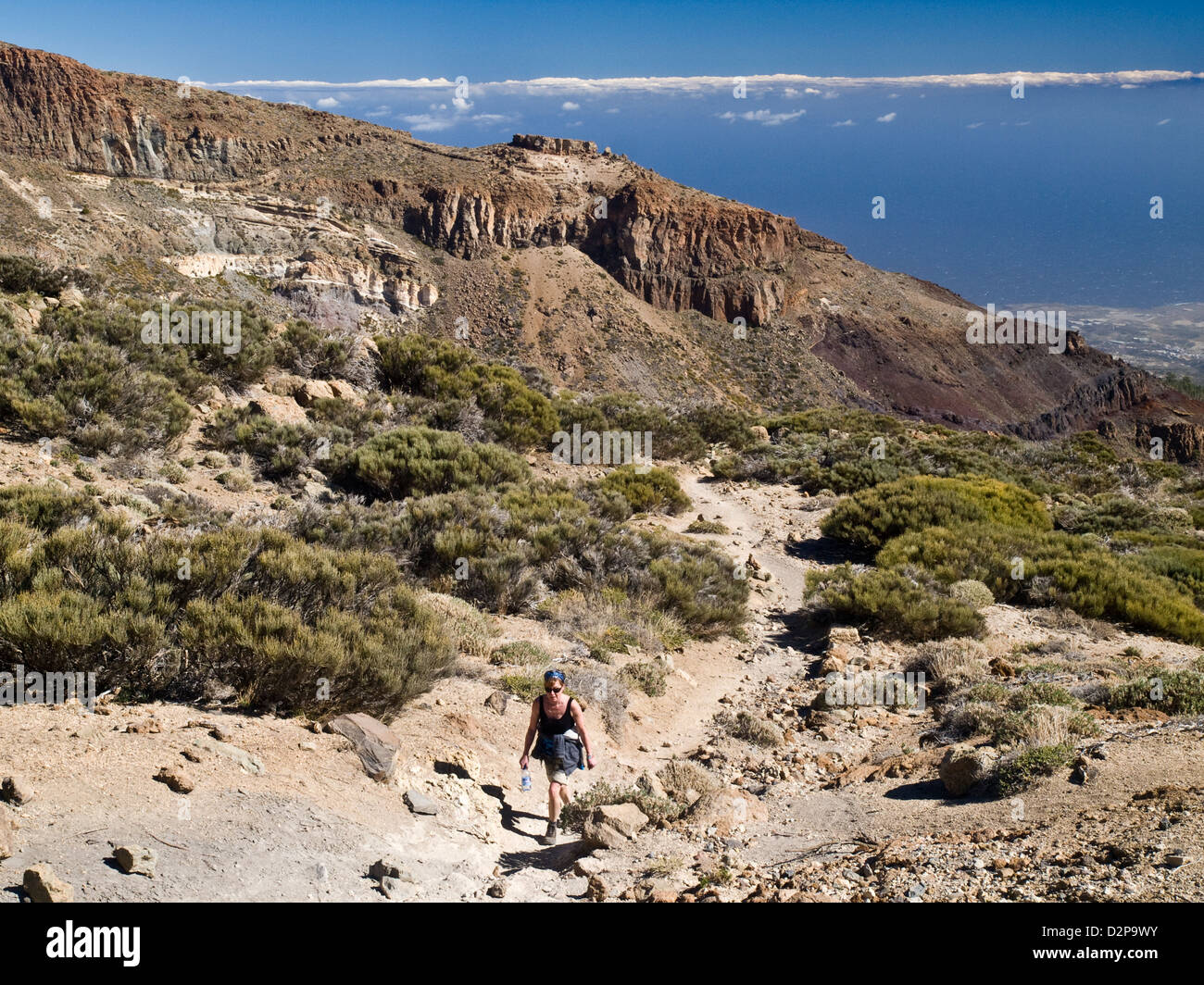 Frau Wandern im Nationalpark Teide, Teneriffa, Kanarische Inseln, Spanien Stockfoto