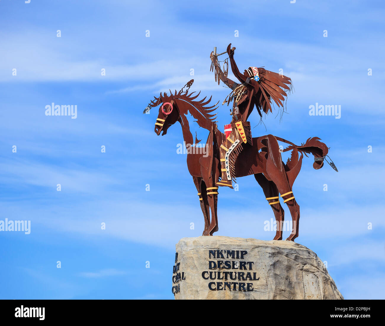 Metall-Skulptur, Nk'MIP Desert Cultural Centre, Osoyoos, Britisch-Kolumbien, Kanada Stockfoto
