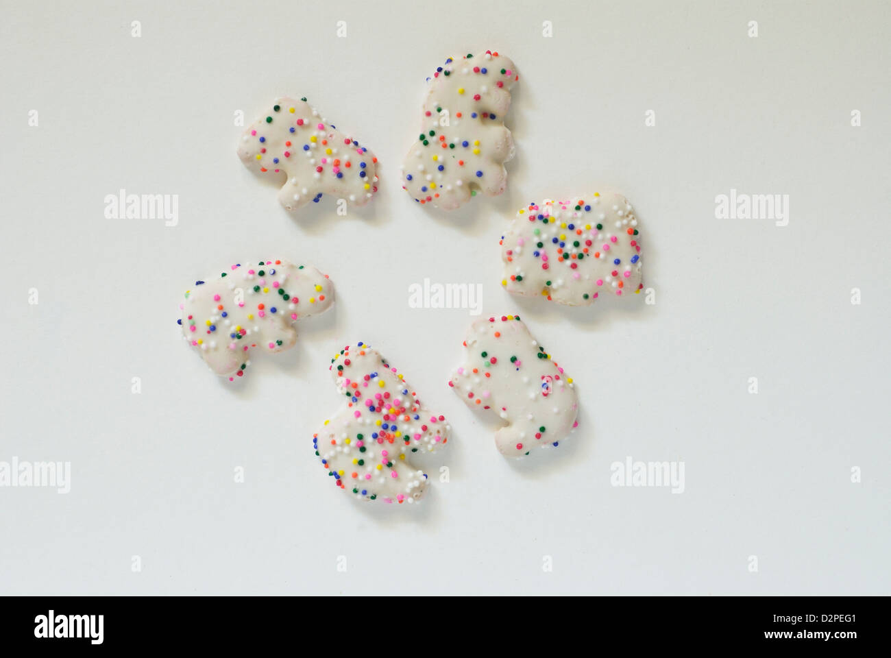 Weiß mattiert Tier Cookies auf weißem Hintergrund Stockfoto