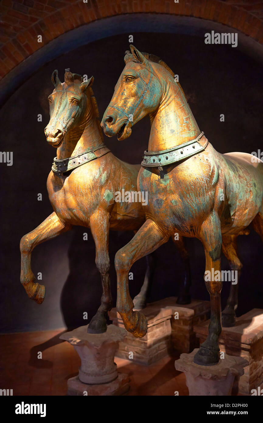 Bronzene Pferde der Basilika St Marco, St Mark's Basilika Museum Venedig Stockfoto