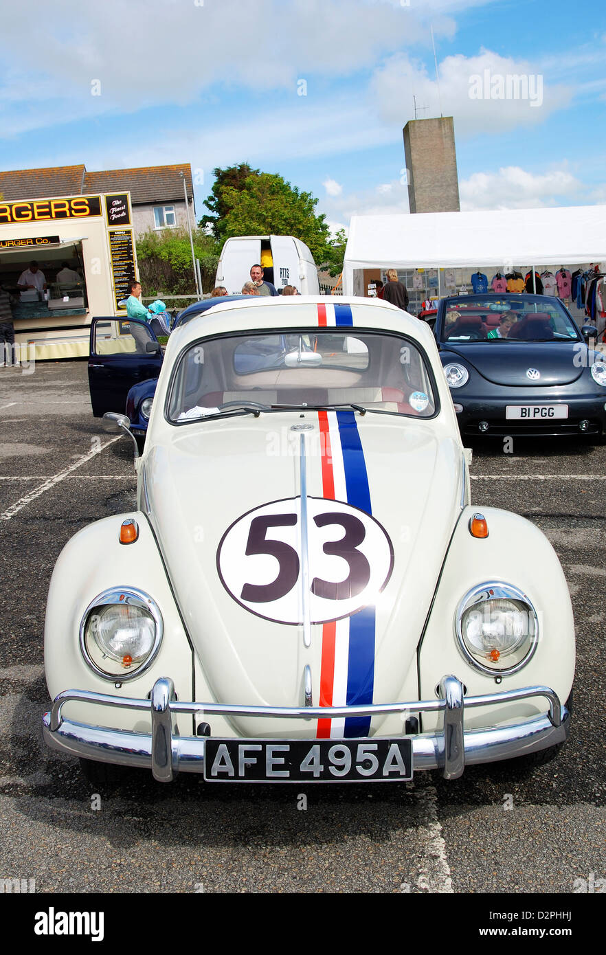 Eine Replik von Herbie "The Love Bug" VW-Käfer auf der "Lauf der Sonne" Volkswagen-Convention in Newquay, Cornwall Stockfoto