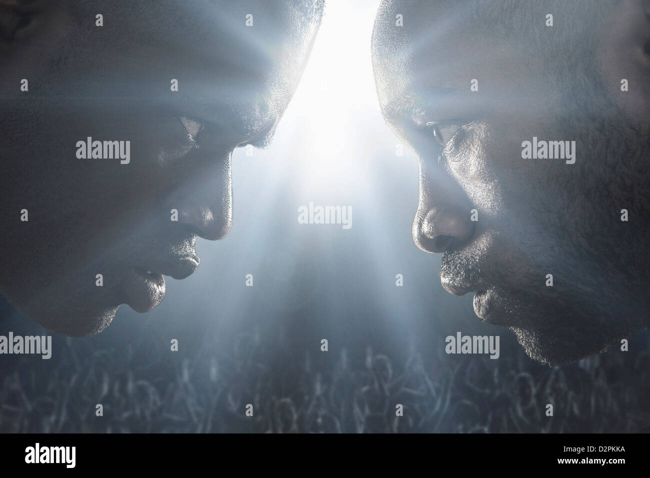 US-amerikanischer Boxer stehen von Angesicht zu Angesicht Stockfoto