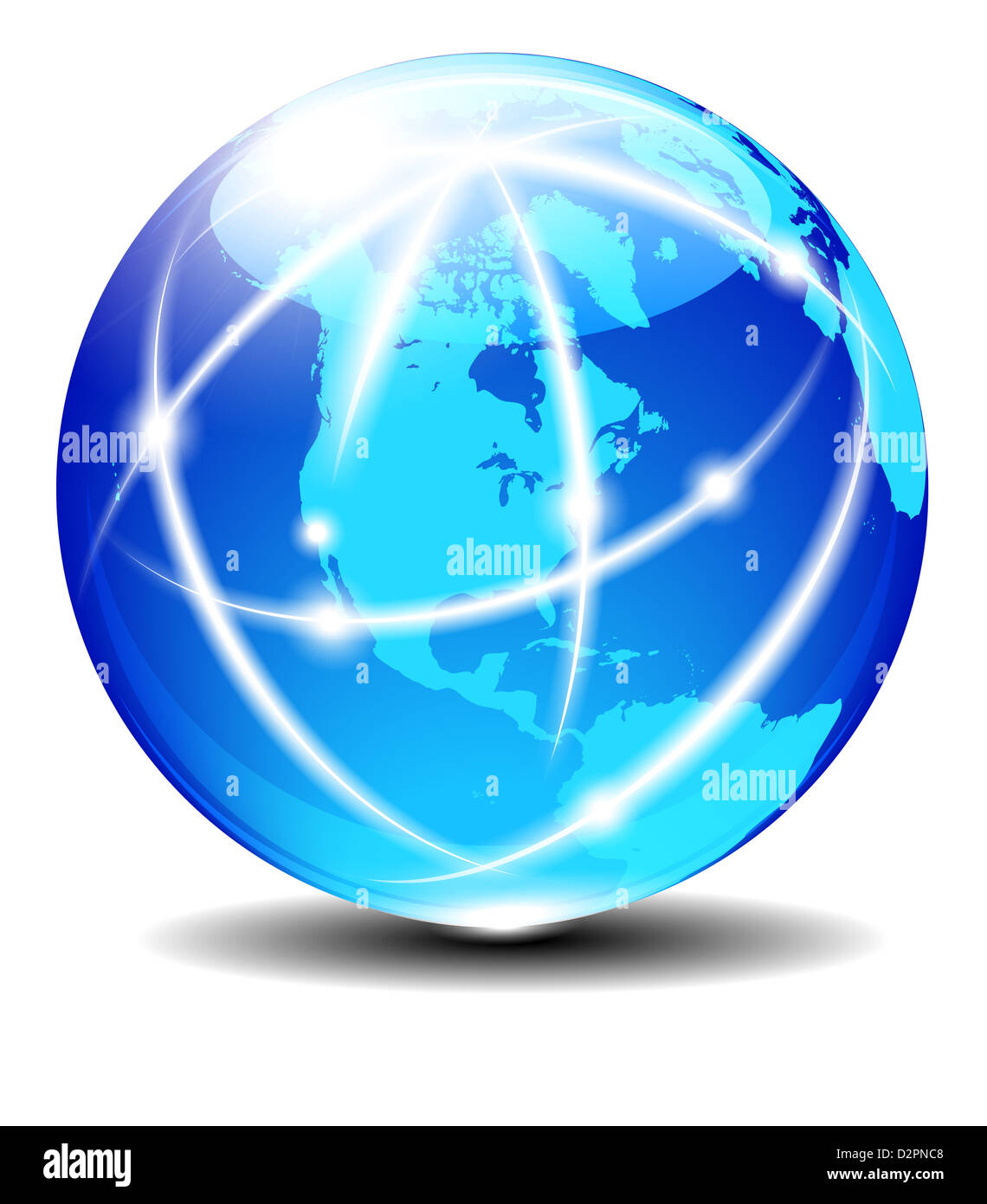 Nord-, Süd-, und Mittelamerika, globale Kommunikation Planet - Kommunikation auf der ganzen Welt mit Linien verbunden Stockfoto