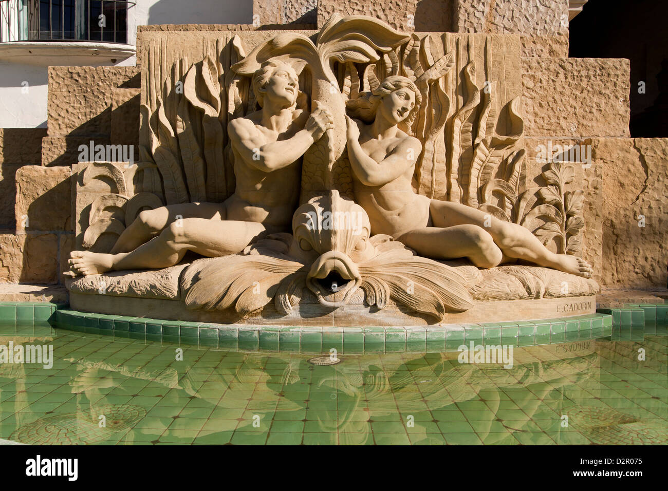 Brunnen an der Santa Barbara County Courthouse in Santa Barbara, California, Vereinigte Staaten von Amerika, USA Stockfoto