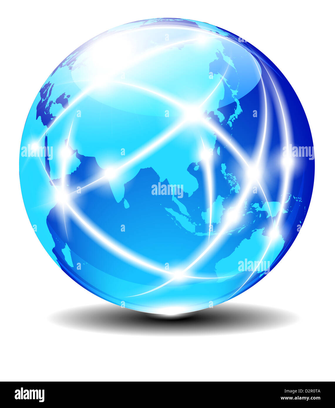 China und Asien, globale Kommunikation Planet - Kommunikation auf der ganzen Welt mit Linien verbunden Stockfoto