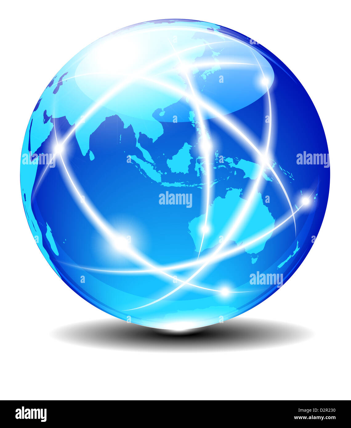 Asien und Australien, globale Kommunikation Planet - Kommunikation auf der ganzen Welt mit Linien verbunden Stockfoto