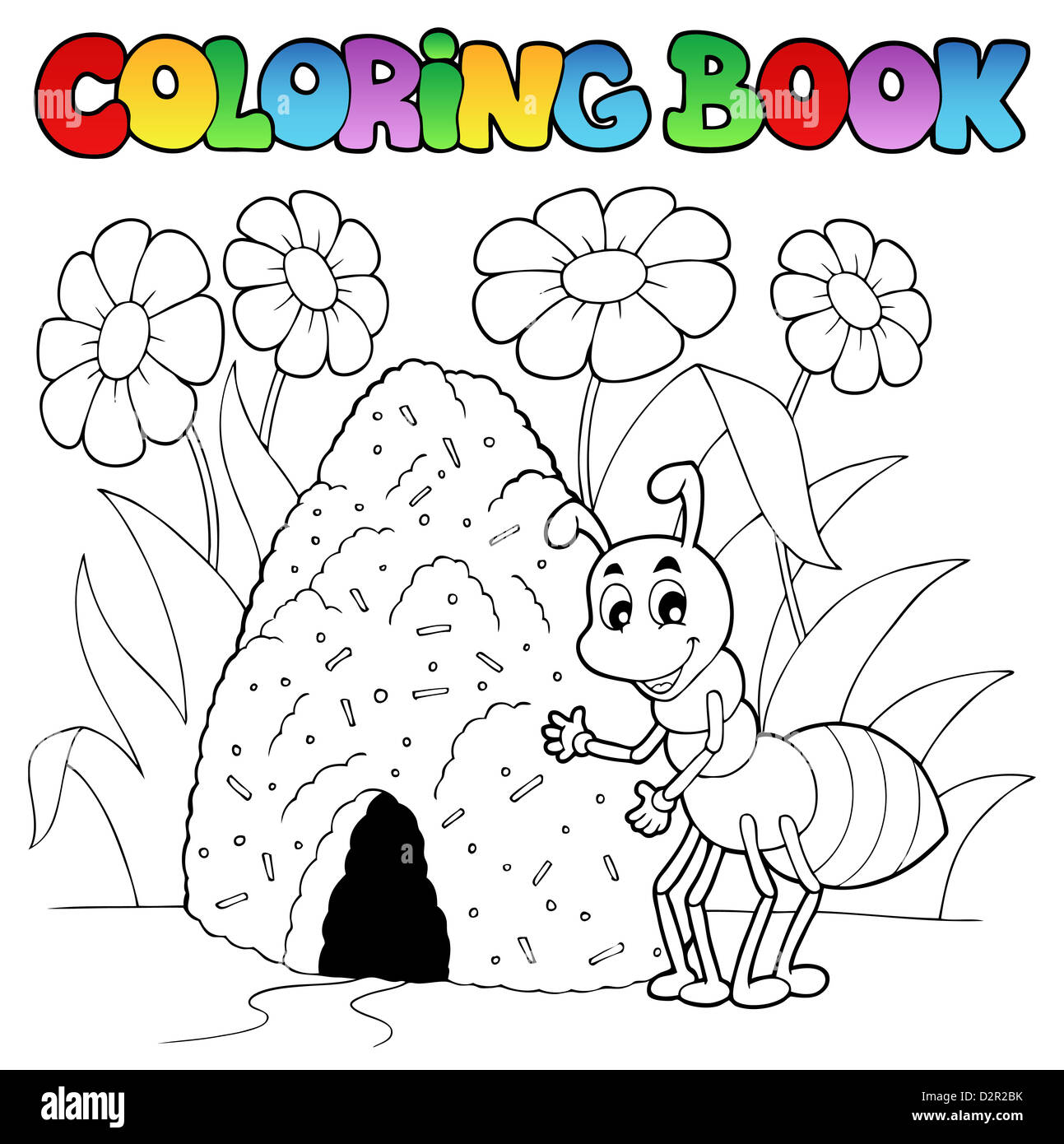 Färbung Buch Ameise in der Nähe von Ameisenhaufen - Bild-Darstellung. Stockfoto