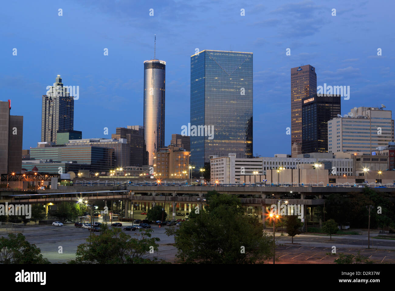 City Skyline bei Dämmerung, Atlanta, Georgia, Vereinigte Staaten von Amerika, Nordamerika Stockfoto