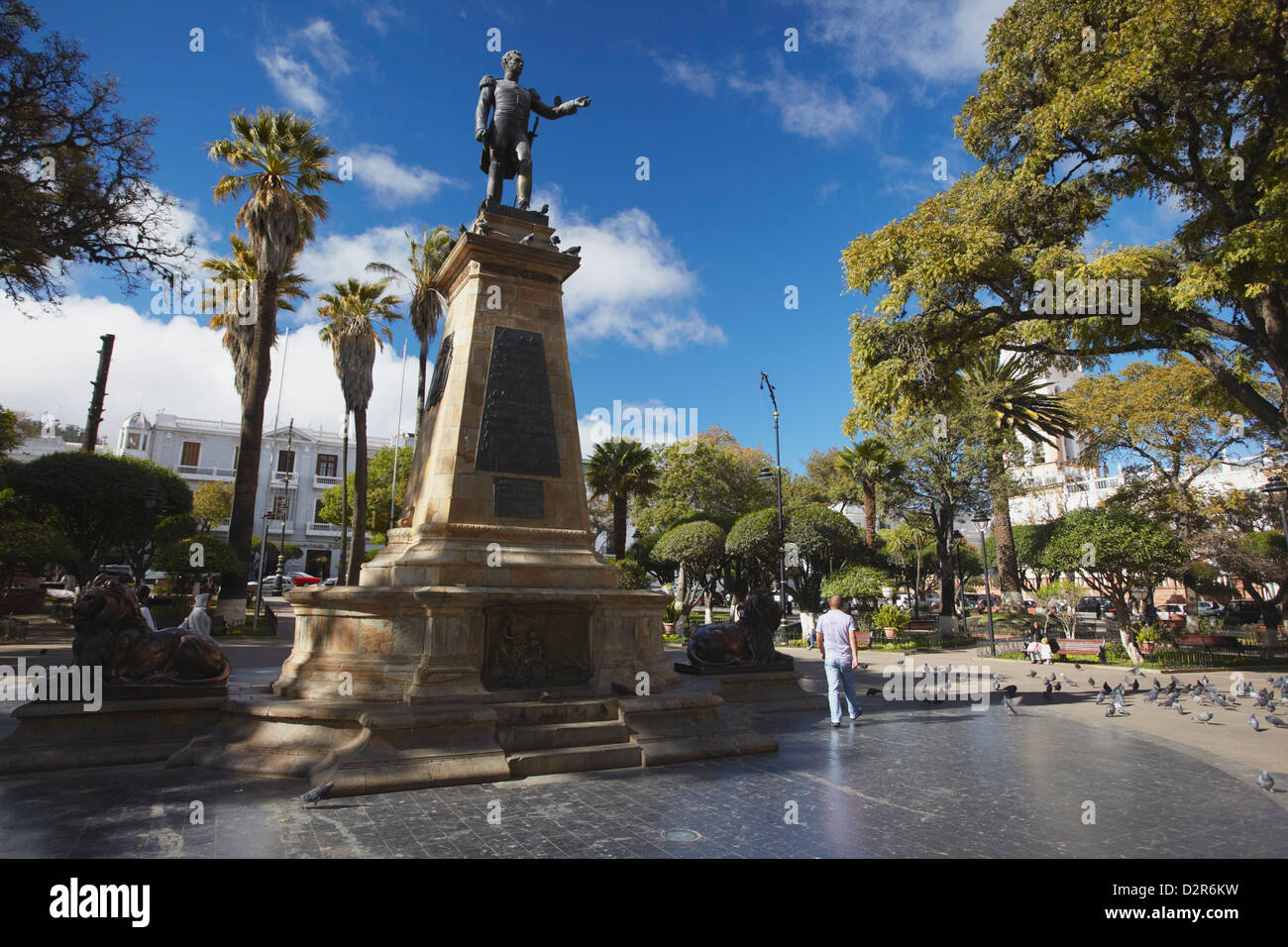 Denkmal in Plaza 25 de Mayo, Sucre, UNESCO World Heritage Site, Bolivien, Südamerika Stockfoto