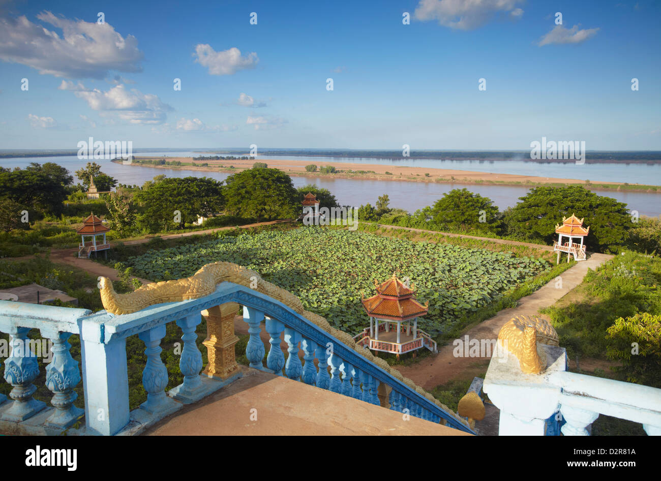 Ansicht des Mekong von Wat Han Chey, Kampong Cham, Kambodscha, Indochina, Südostasien, Asien Stockfoto