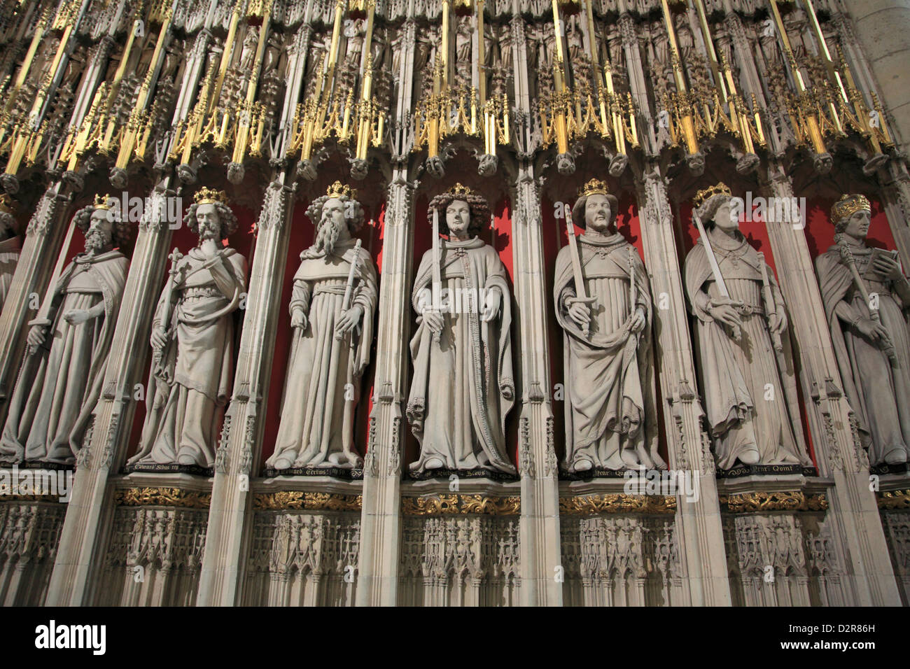 Statuen von Heiligen, York Minster, York, Yorkshire, England, Vereinigtes Königreich, Europa Stockfoto