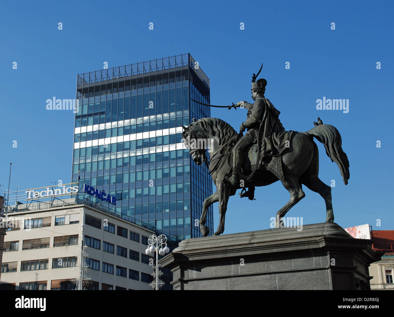 Statue von Josip Jelačić auf einem Pferd in Jelačić-Platz, Zagreb, Kroatien. Stockfoto