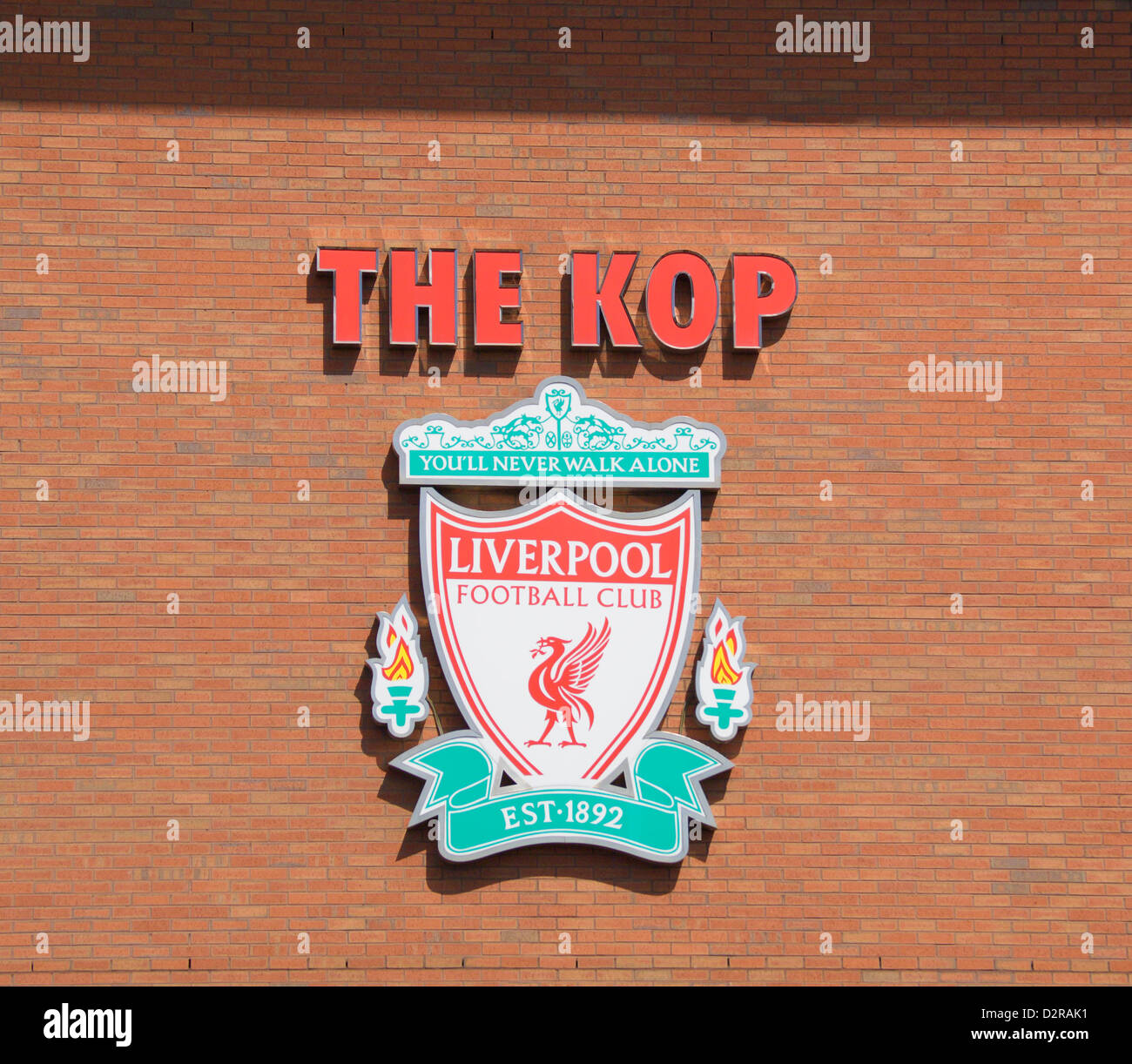 Kop-Zeichen Liverpool Football Club Anfield Road Liverpool England Stockfoto