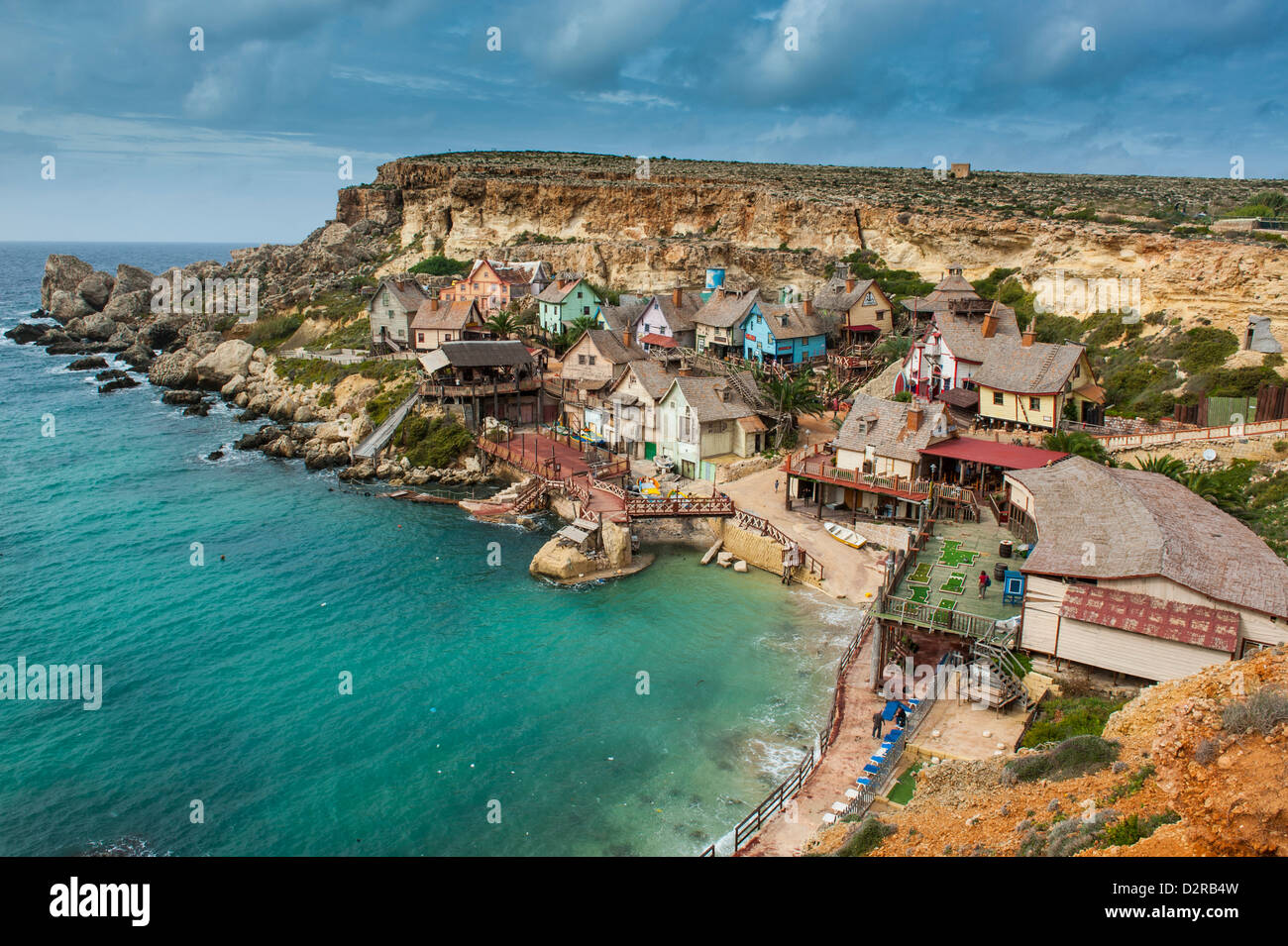 Popeye Village, ehemalige Filmset und jetzt Vergnügungspark, Malta, Mittelmeer, Europa Stockfoto