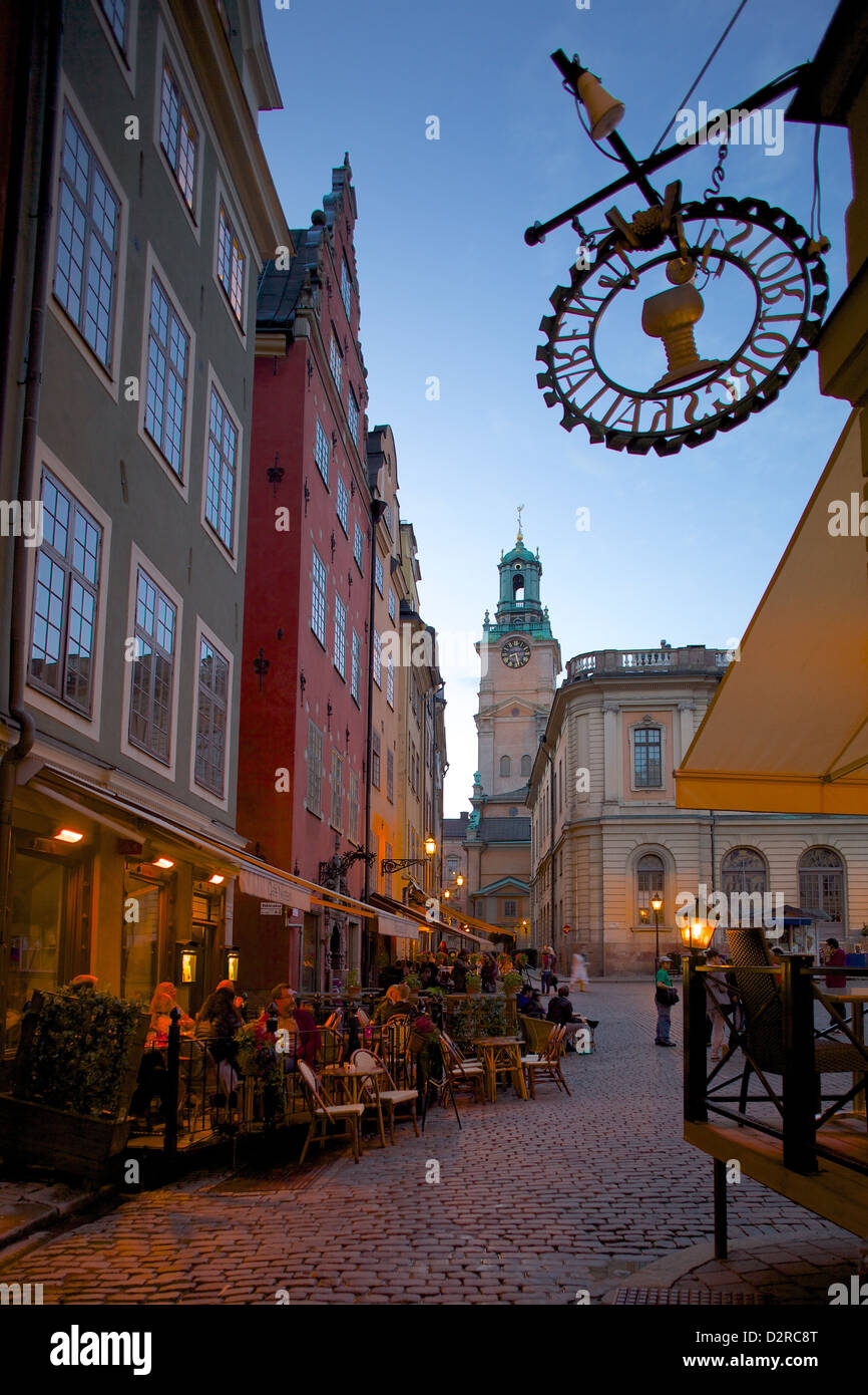 Stortorget Platz Cafés in der Abenddämmerung, Gamla Stan, Stockholm, Schweden, Europa Stockfoto