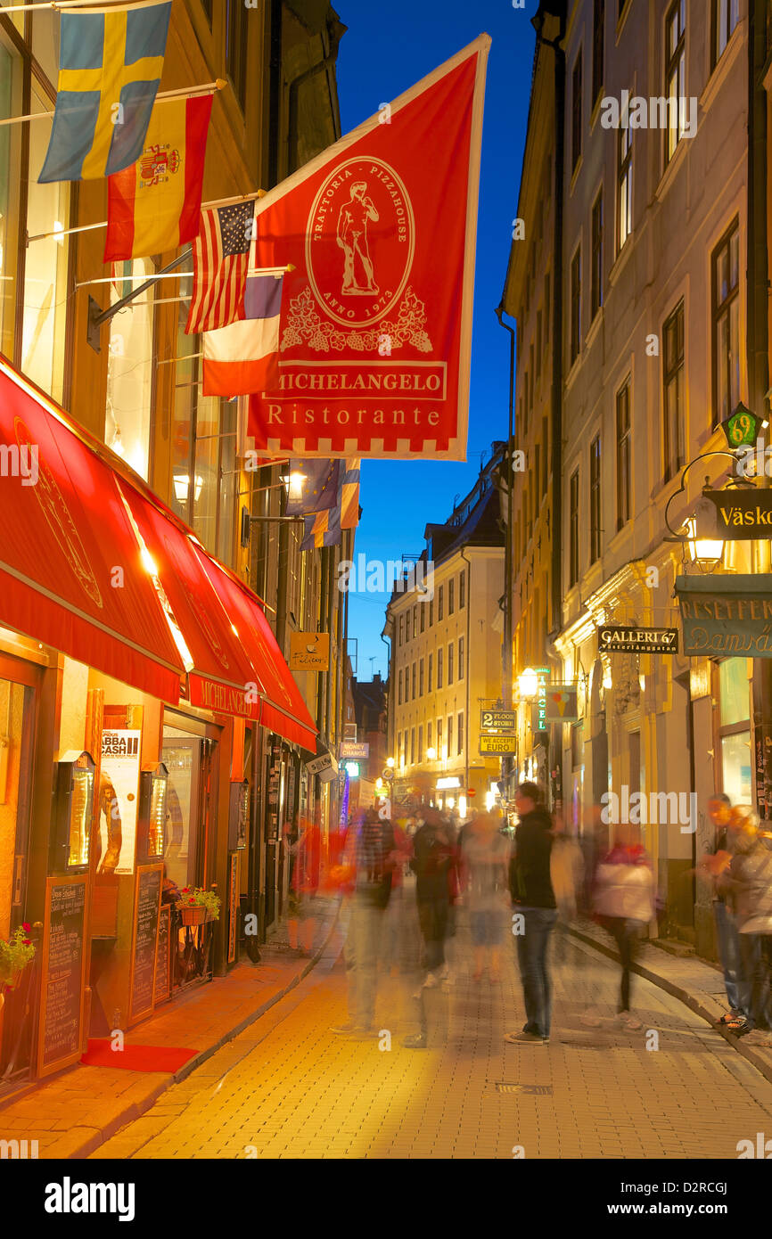 Straßenszene in der Nacht, Gamla Stan, Stockholm, Schweden, Europa Stockfoto