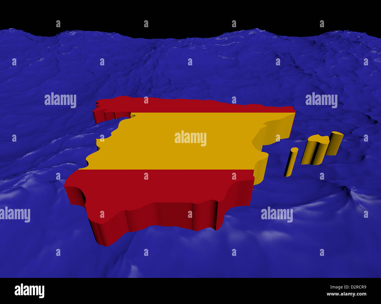 Spanien Landkarte Flagge in abstrakte Ozean Abbildung Stockfoto