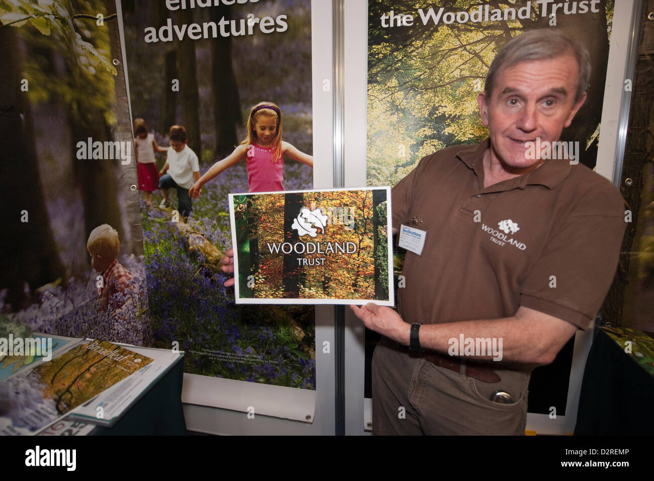 31. Januar 2013, London, UK. Die Zeiten der Ziele, die Urlaub und Reisen zeigen in London Earls Court. Die Woodland Trust Stand repräsentieren die UKs führenden Wald Erhaltung Nächstenliebe. Stockfoto