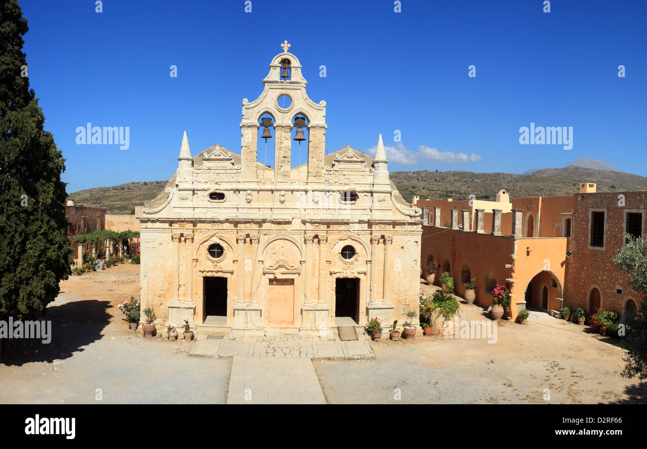 Die Kirche im Zentrum des Kloster Arkadi, auf Kreta, die Website einer berühmten Schlacht und Tragödie im Jahre 1866. Stockfoto