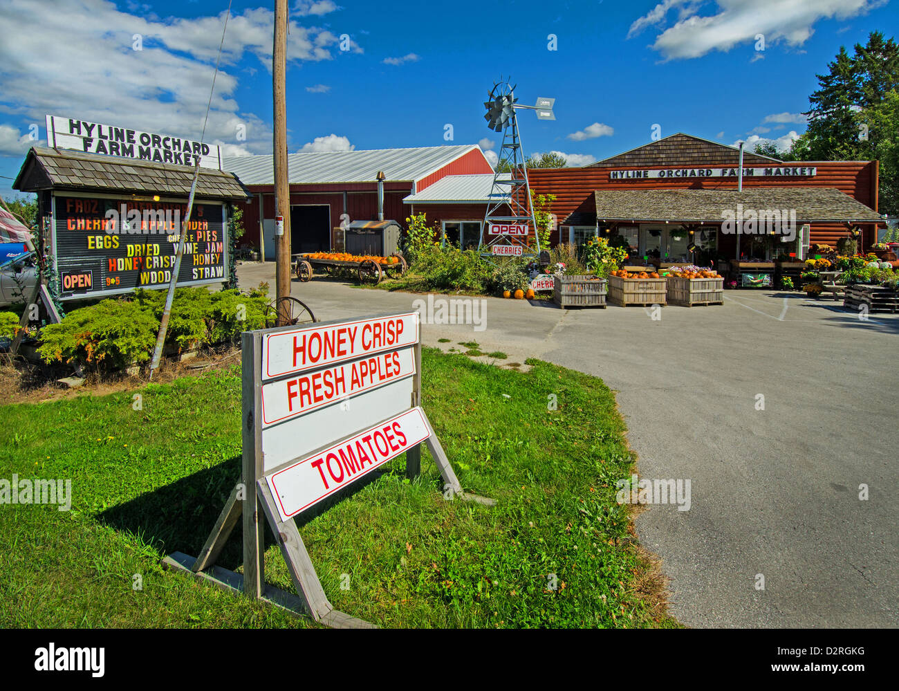 Hyline Orchard Bauernmarkt in Egg Harbor, Wisconsin verfügt über lokale Door County Erzeugnisse und Produkte. Stockfoto