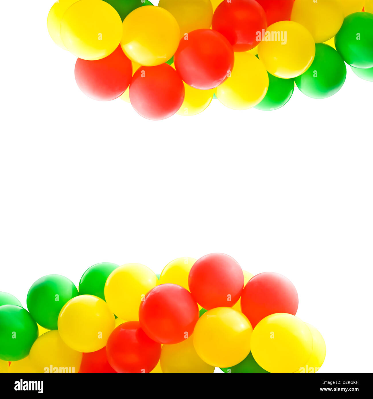 Fragmente-Girlanden aus bunten Luftballons isoliert auf weißem Hintergrund Stockfoto