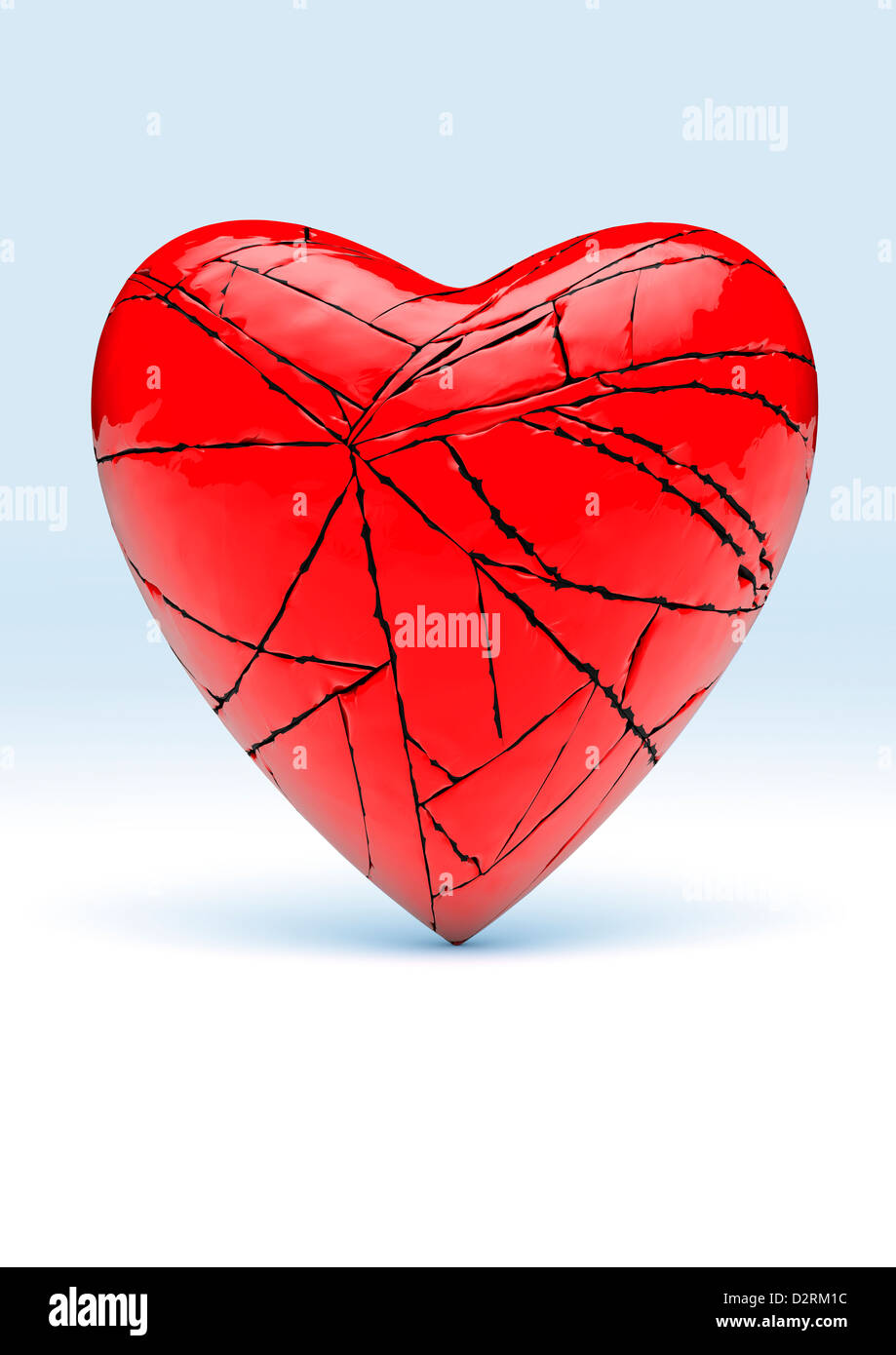 Rote Liebe Herz, dass Risse an den Nähten - hellblauer Hintergrund - Konzept Bild Stockfoto