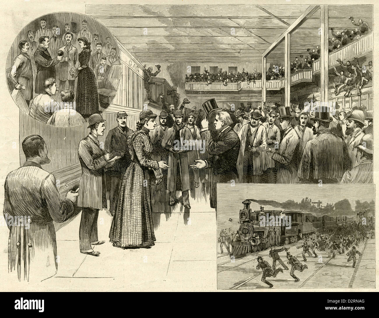 1890-Gravur, Empfang von Nellie Bly in Jersey City. Stockfoto