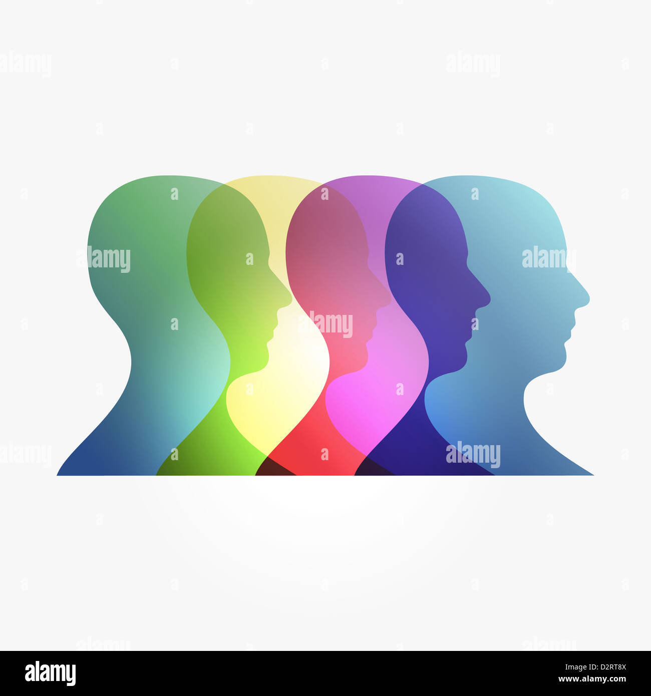 Vielfalt Transparenz Mann Köpfe über weißen isoliert. 10 EPS-Vektor-Illustration, sauber gebaut gruppierte und geordnete in Schichten für die einfache Bearbeitung. Stockfoto