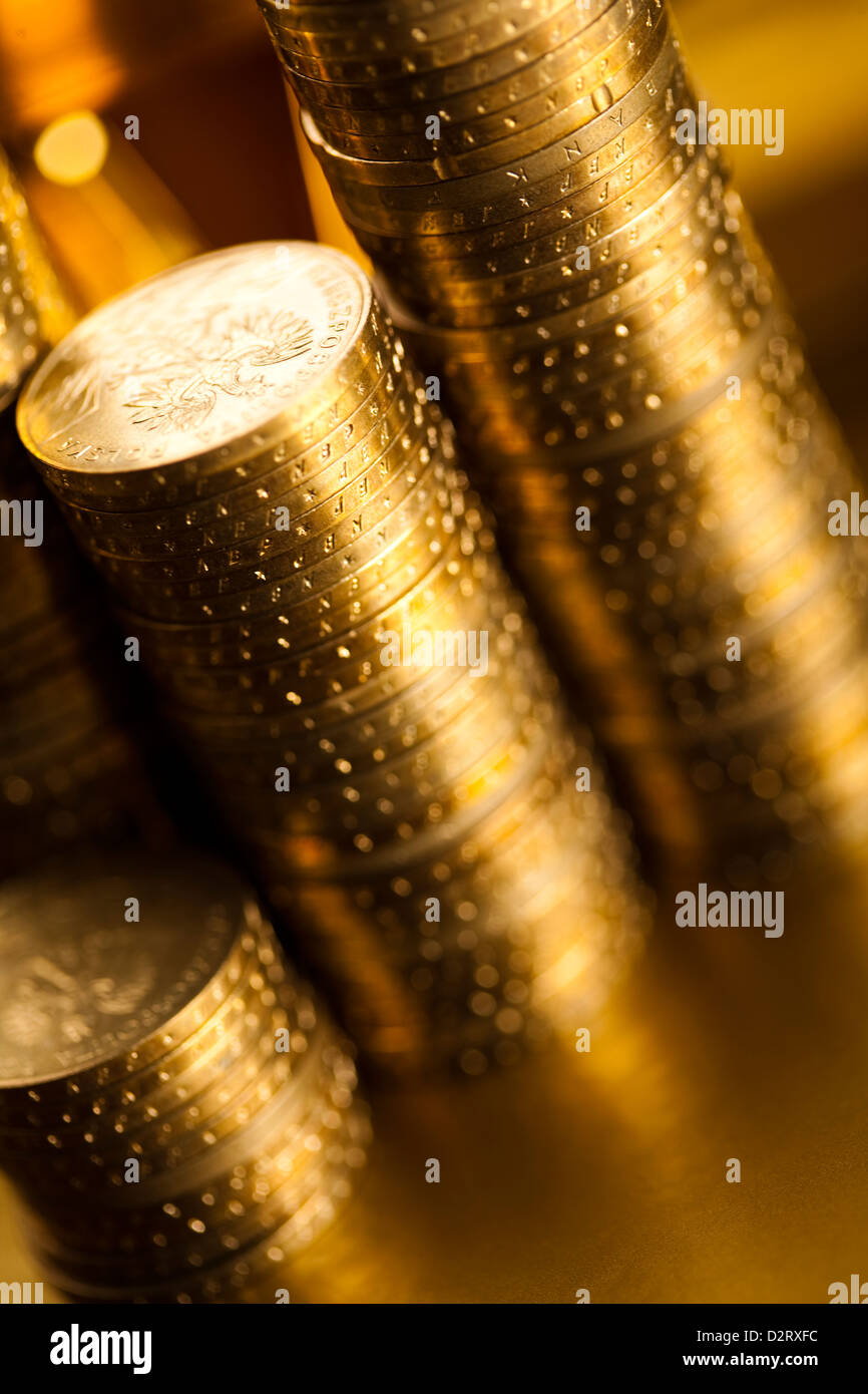 Geld, Münzen-Hintergrund Stockfoto