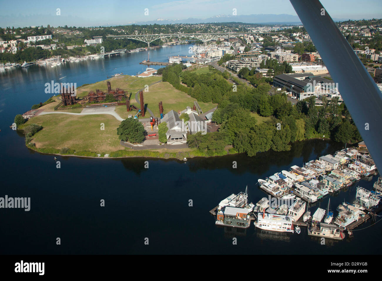 Nordamerika, USA, Washington, Seattle, Luftbild Gasworks Park und Lake Union aus dem Wasserflugzeug Stockfoto