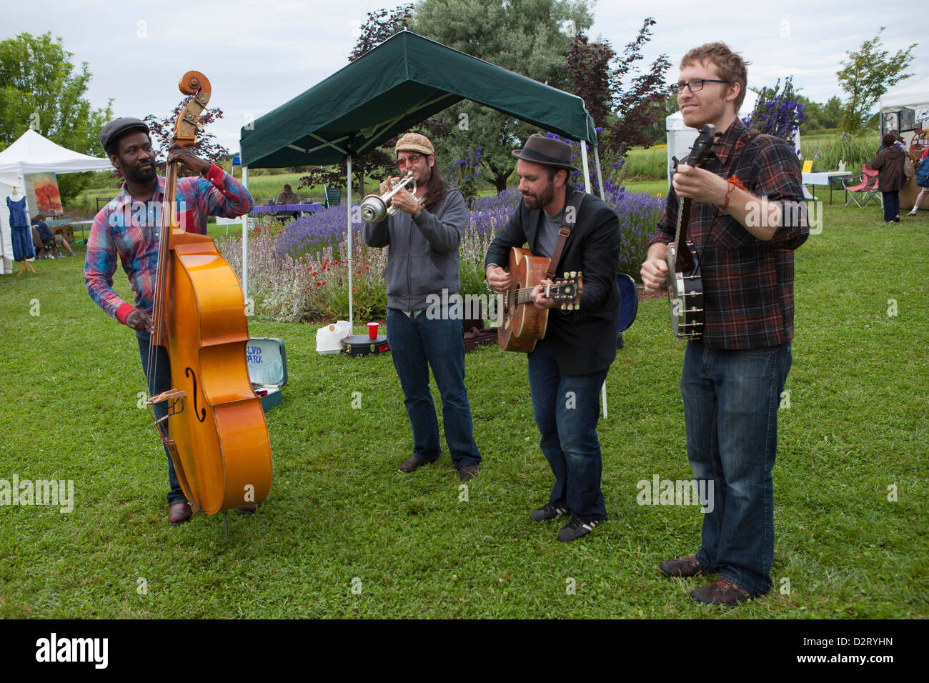 Nordamerika, USA, Washington, Sequim, String Band Musiker auf Lavendel-Festival, veranstaltet jährlich jedes Jahr im Juli Stockfoto