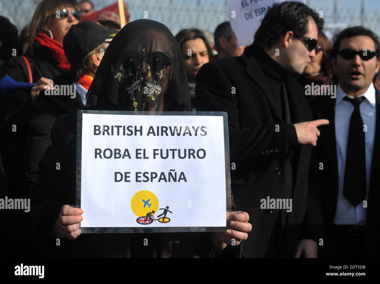 Iberia Airlines Arbeiter protestieren die vorgeschlagenen Unternehmen Kürzungen während einer Demonstration am 30. Januar 2013 in Madrid, Spanien Stockfoto