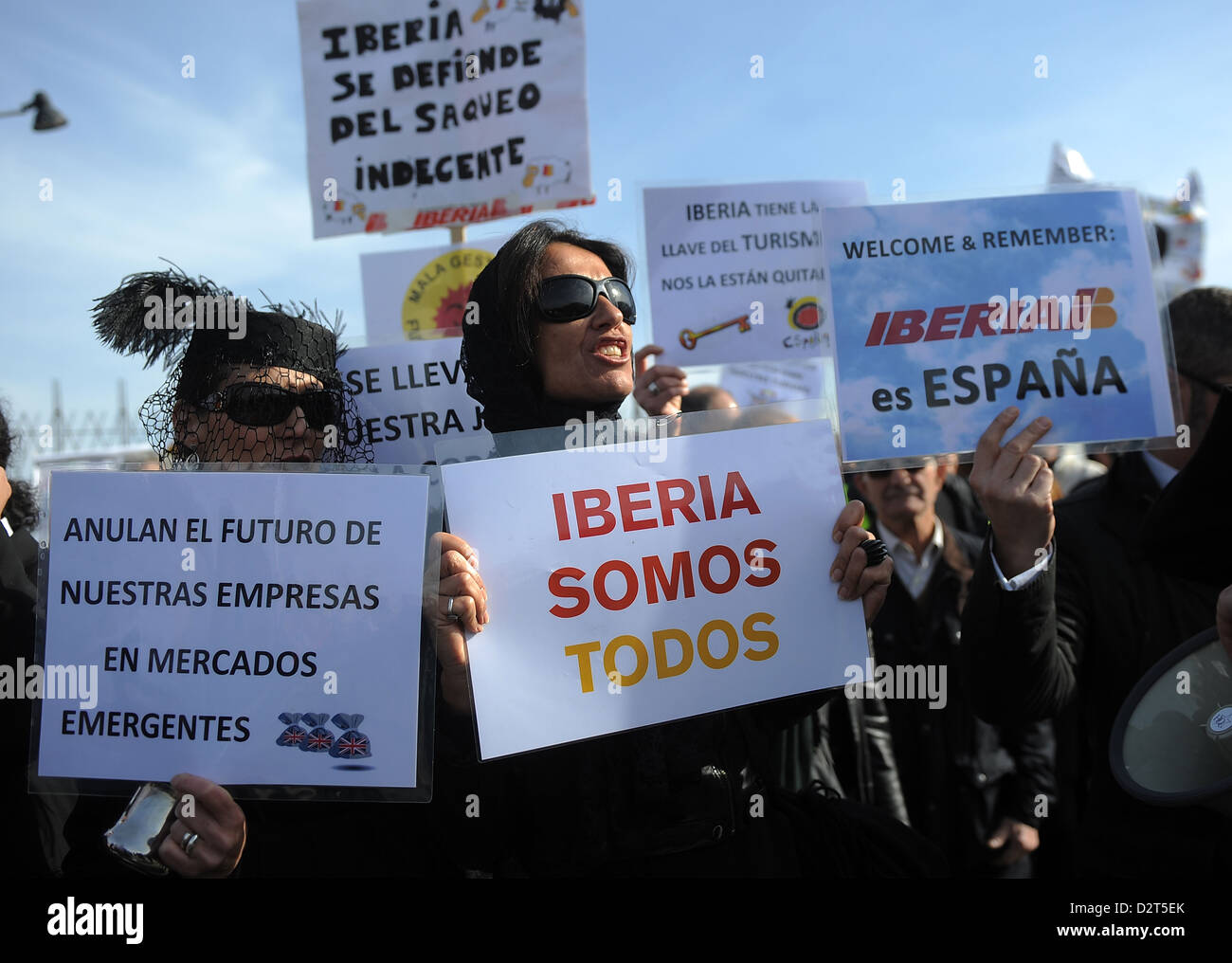 Iberia Airlines Arbeiter protestieren die vorgeschlagenen Unternehmen Kürzungen während einer Demonstration am 30. Januar 2013 in Madrid, Spanien Stockfoto