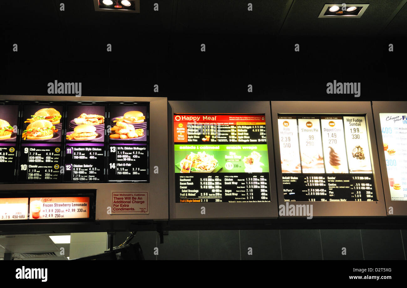 McDonald's-Menü, New York City, USA Stockfoto