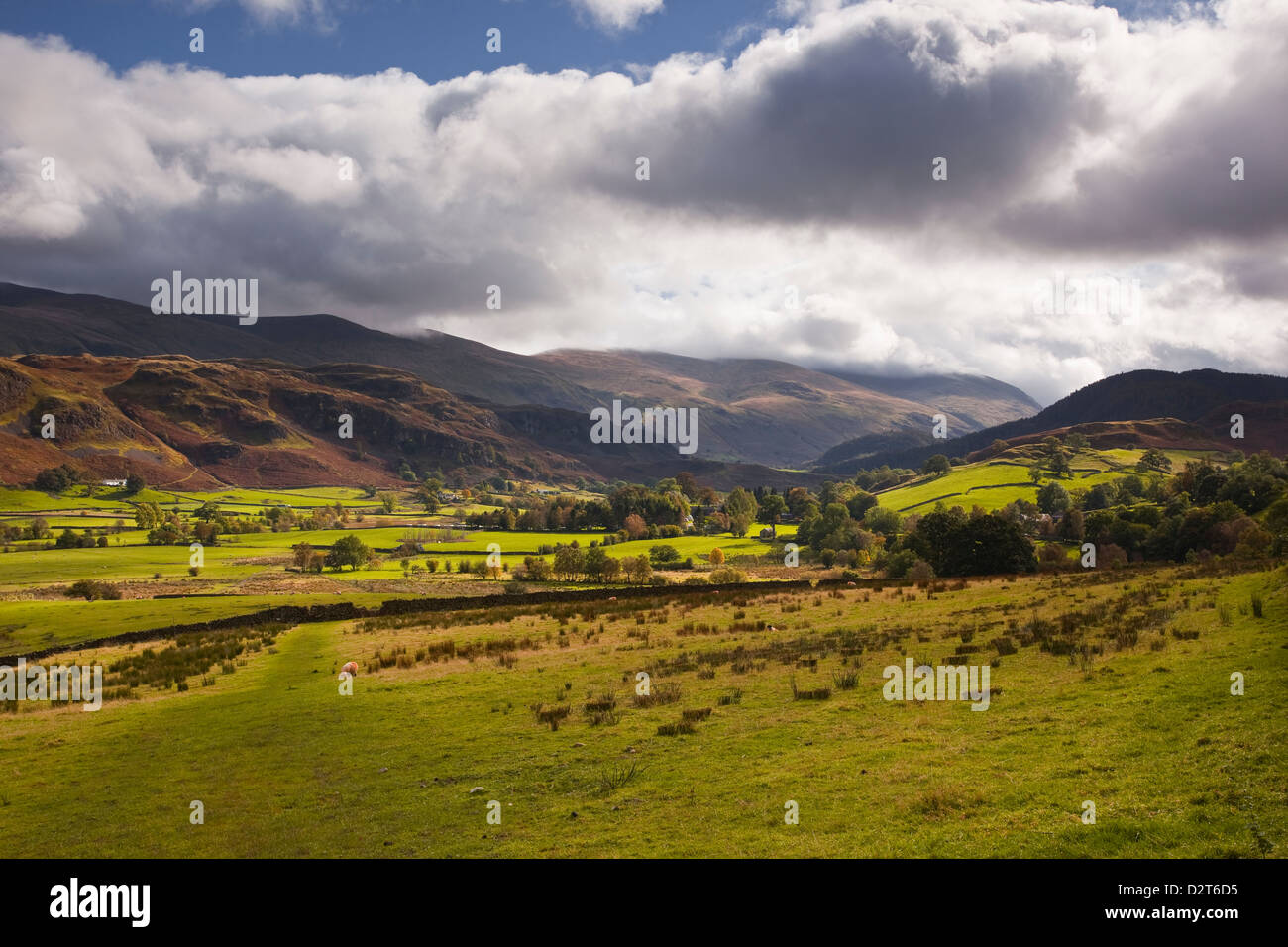 Mit Blick auf Hartsop und die umliegenden Fells wie Hartsop Dodd im Lake District National Park, Cumbria, England, UK Stockfoto