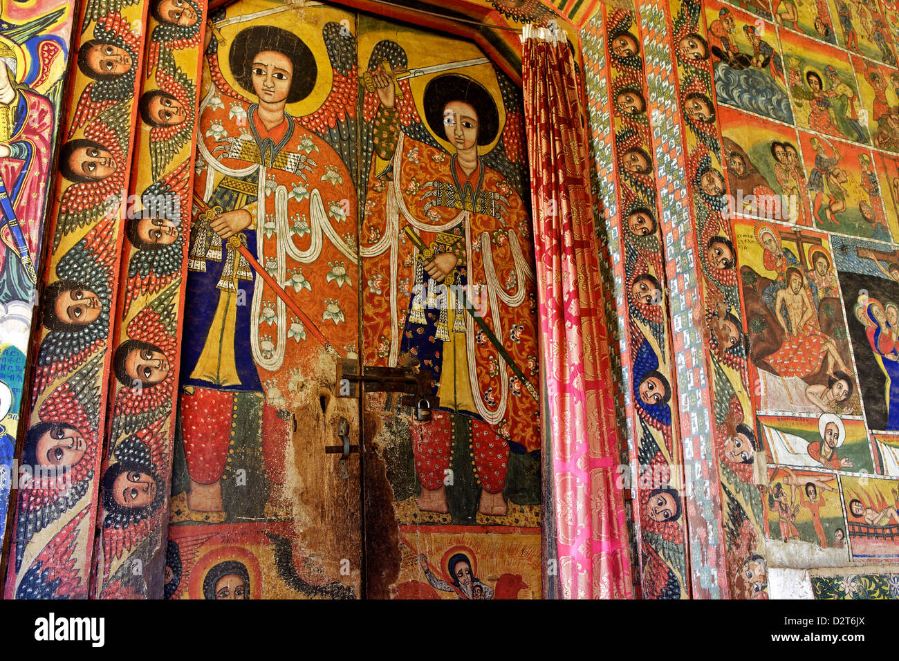 Wandmalereien in der aus dem 16. Jahrhundert Christian Monastery und Kirche von Azuwa Maryam, Zege Halbinsel See Tana, Äthiopien, Afrika Stockfoto