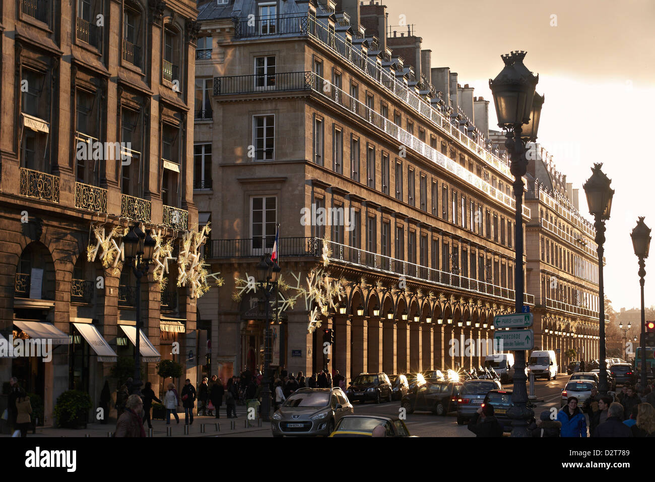 Sonnenuntergang auf der Rue De La Paix, Paris, Frankreich, Europa Stockfoto
