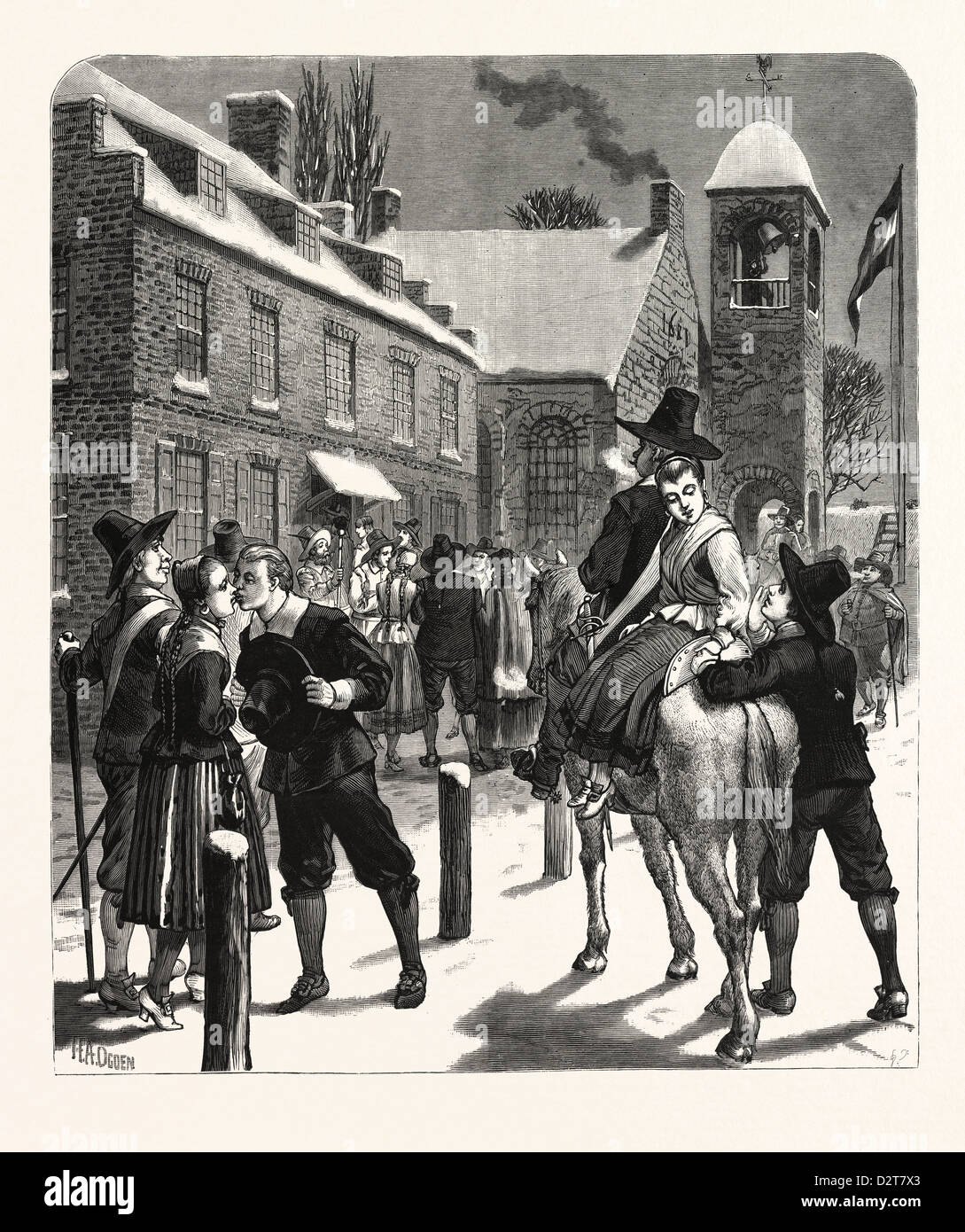 NEW YEAR'S RUFT IN DEN TAGEN VON PETER STUYVESANT, DER GOUVERNEUR VON NEW AMSTERDAM (NEW YORK). USA, Gravur 1880 1881 Stockfoto