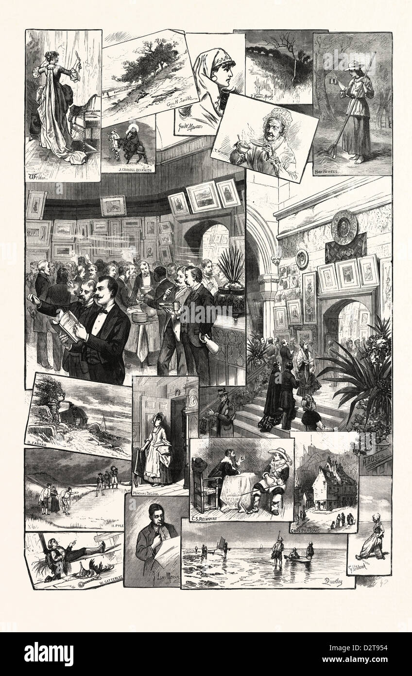 NEW YORK: JAHRESAUSSTELLUNG DER AMERICAN WATERCOLOR SOCIETY, NATIONAL ACADEMY OF DESIGN. USA, Gravur 1880 1881 Stockfoto